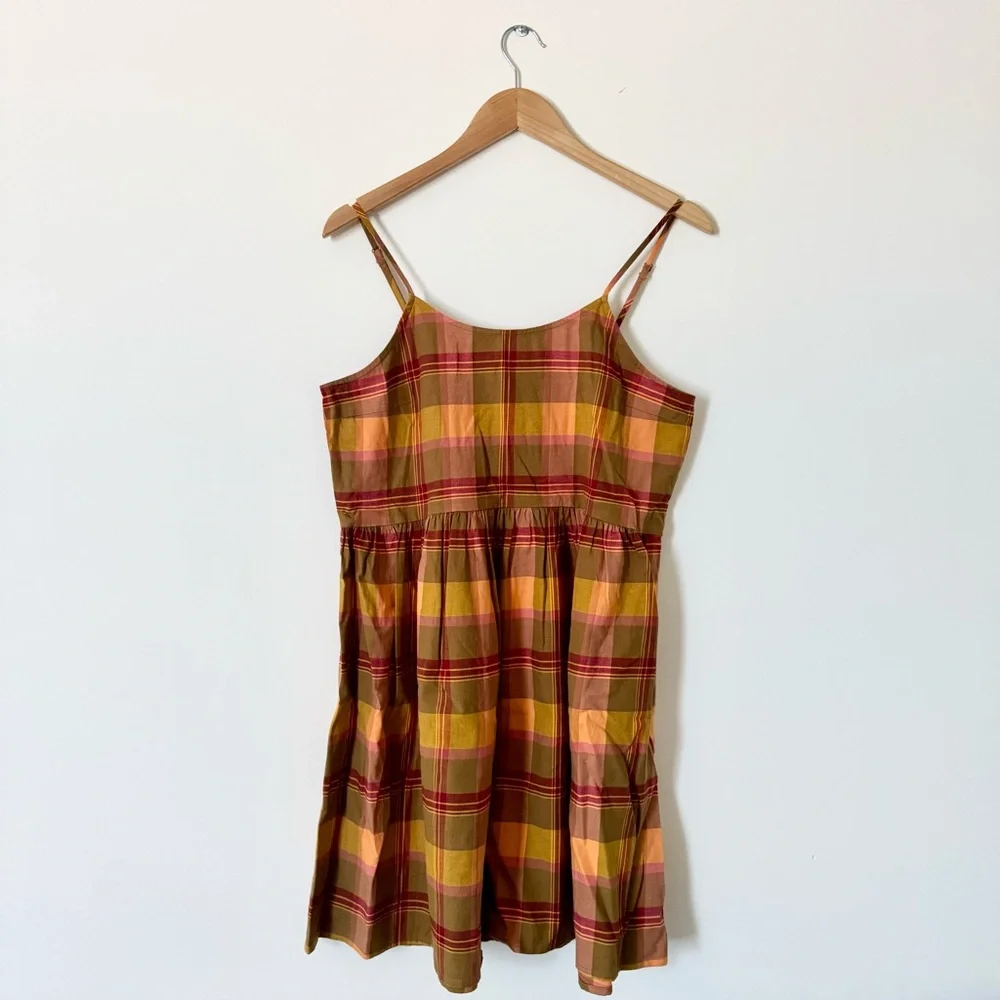 Madewell Plaid Babydoll Cami Dress Madras Spiced Olive M - Picture 5 of 12